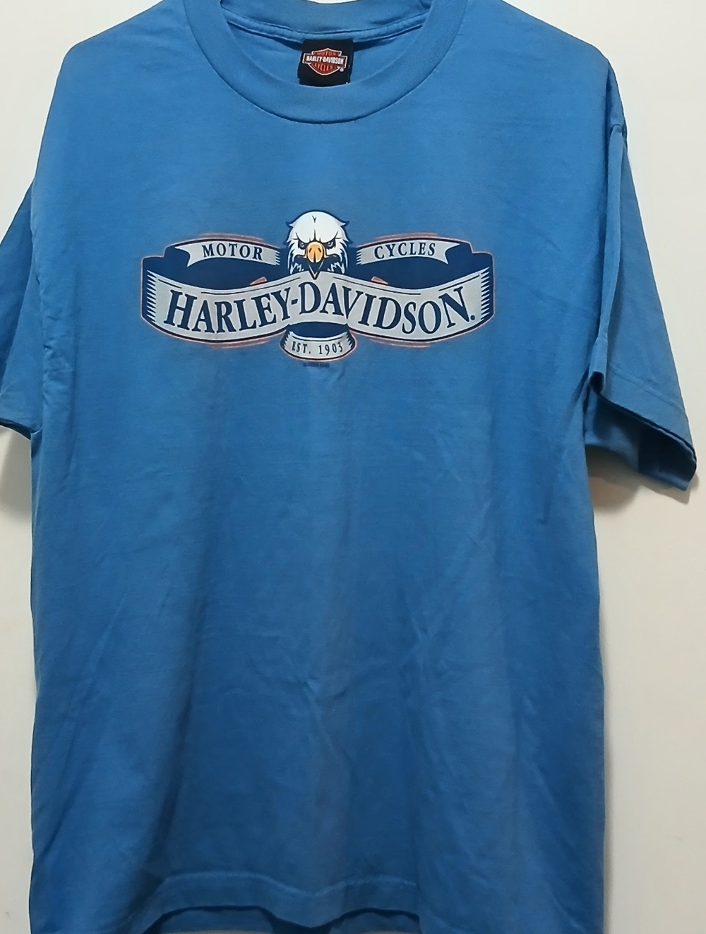 Men's L Blue HARLEY-DAVIDSON Lumberjack, Nacogdoches, TX, T-Shirt GUC